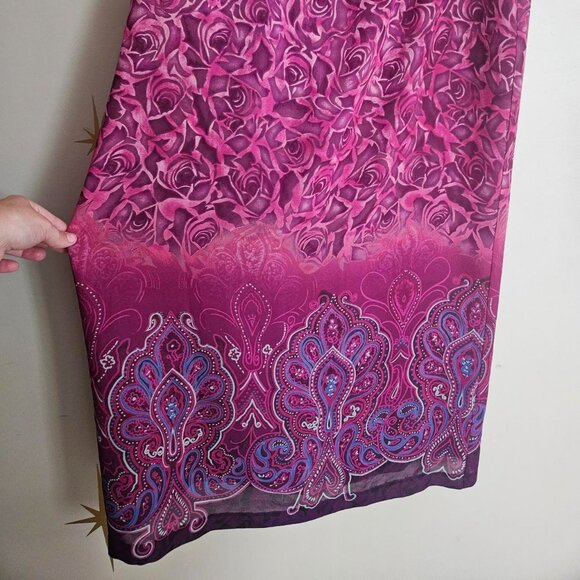 90s Miss Scarlet sz Large Mesh Maxi Dress w Floral Roses and Paisley Strappy - Picture 3 of 6